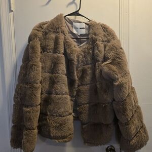 Fashion Nova Plush Teddy Jacket in Brown